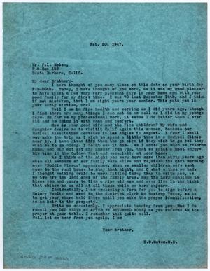 [Letter from Dr. Edwin D. Moten to Pierce I. Moten, February 20, 1947]