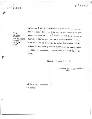 Primary view of [Transcript of Letter from Agustín Viesco to José Antonio Padilla, August 9, 1828[
