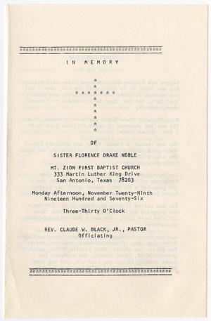 Primary view of [Funeral Program for Florence Drake Noble, November 29, 1976]