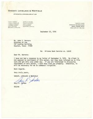 [Letter from Gary K. Jordan to John J. Herrera - 1976-09-22]