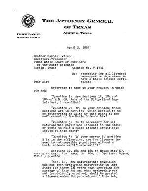 Primary view of Texas Attorney General Opinion: V-1431
