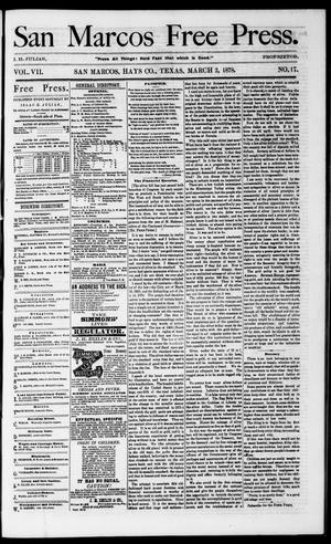 Primary view of San Marcos Free Press. (San Marcos, Tex.), Vol. 7, No. 17, Ed. 1 Saturday, March 2, 1878