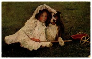 [Young Girl and Dog Seated on the Grass]