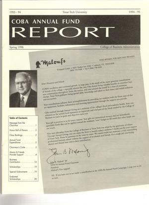COBA Annual Fund Report, Spring 1996