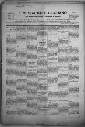 Primary view of Il Messaggiero Italiano (San Antonio, Tex.), Vol. 22, No. 23, Ed. 1 Saturday, February 10, 1912