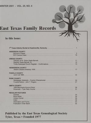East Texas Family Records, Volume 25, Number 4, Winter 2001