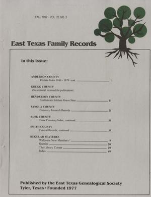East Texas Family Records, Volume 23, Number 3, Fall 1999