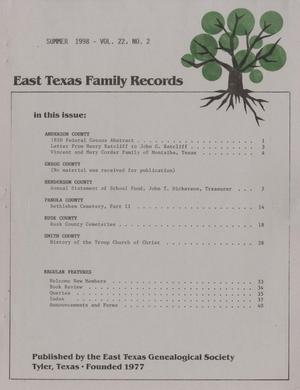 East Texas Family Records, Volume 22, Number 2, Summer 1998