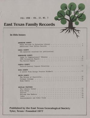 East Texas Family Records, Volume 22, Number 3, Fall 1998