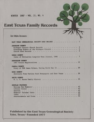 East Texas Family Records, Volume 21, Number 4, Winter 1997
