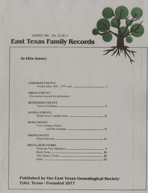 East Texas Family Records, Volume 23, Number 2, Summer 1999