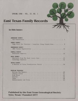 East Texas Family Records, Volume 22, Number 1, Spring 1998
