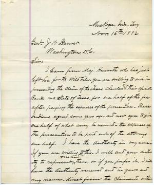 [Letter from I. G. Vore to J. W. Denver, November 16, 1882]