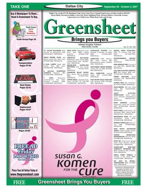 Primary view of The Greensheet (Dallas, Tex.), Vol. 31, No. 169, Ed. 1 Wednesday, September 26, 2007