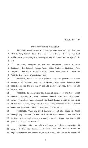 Primary view of 83rd Texas Legislature, Regular Session, House Concurrent Resolution 182