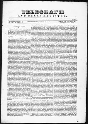 Primary view of Telegraph and Texas Register (Columbia, Tex.), Vol. 1, No. 31, Ed. 1, Tuesday, September 27, 1836