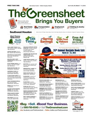 Primary view of object titled 'The Greensheet (Houston, Tex.), Vol. 44, No. 68, Ed. 1 Thursday, March 7, 2013'.