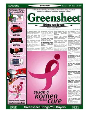Primary view of object titled 'Greensheet (Houston, Tex.), Vol. 38, No. 404, Ed. 1 Thursday, September 27, 2007'.