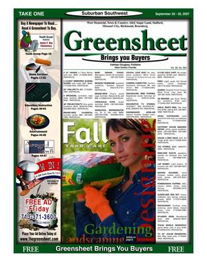Primary view of object titled 'Greensheet (Houston, Tex.), Vol. 38, No. 393, Ed. 1 Thursday, September 20, 2007'.