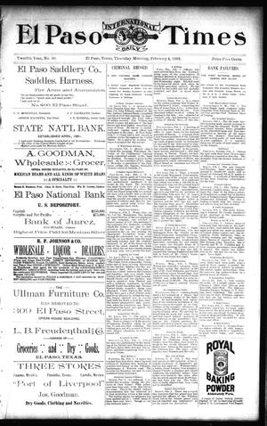 Primary view of El Paso International Daily Times (El Paso, Tex.), Vol. 12, No. 30, Ed. 1 Thursday, February 4, 1892