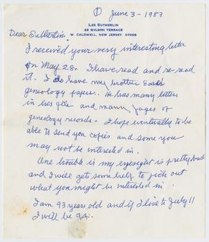[Letter from Lee Sutherlin to James and Yvonne Sutherlin, June 3, 1983]