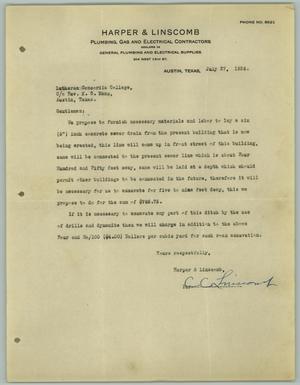 Primary view of [Letter from C. C. Linscomb to K. G. Manz, July 27, 1928]