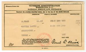 [National Service Life Insurance Cards for Estill Yates]