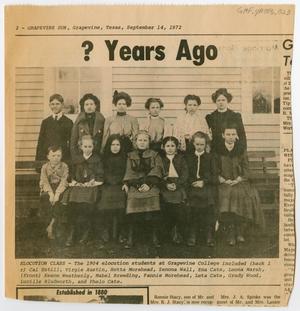 [Newspaper Clipping with a Photograph of the 1904 Elocution Class at Grapevine College]