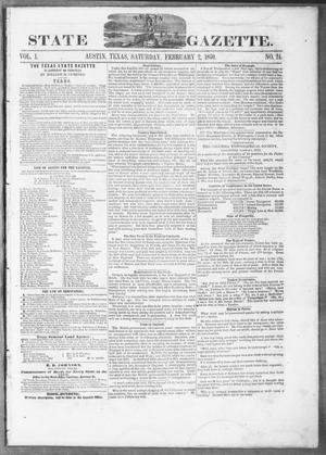 Primary view of Texas State Gazette. (Austin, Tex.), Vol. 1, No. 24, Ed. 1, Saturday, February 2, 1850