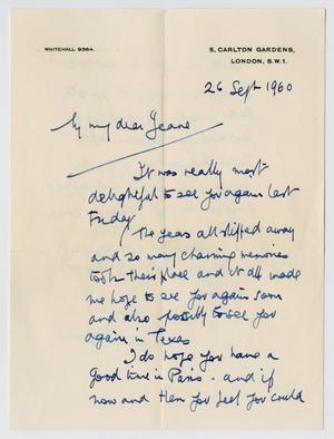 [Letter from Alfred Bossom to Jeane Kempner, September 26, 1960]