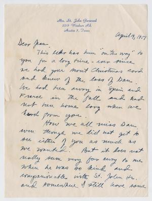 [Letter from Mrs. St. John Garwood to Jeane Kempner, April 19, 1957]