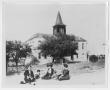 Photograph: [Copy Print of a Photograph of People Sitting on School Lawn]