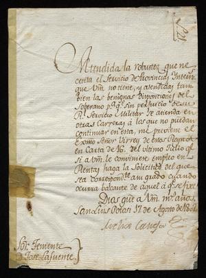 Primary view of [Letter from Meliso Caneja to Teniente José Lafuente, August 17, 1802]
