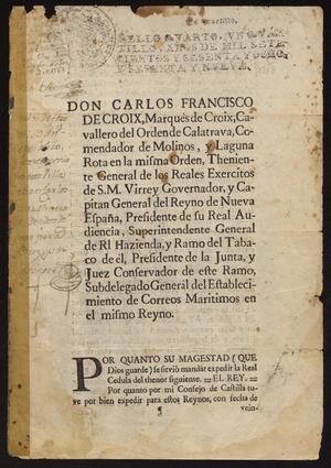 Primary view of [Royal Decree from King Carlos III to the Marques de Croix]