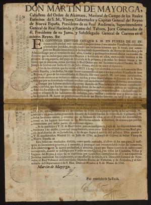 Primary view of [Printed Decree from Viceroy Martín de Mayorga Ferrer]