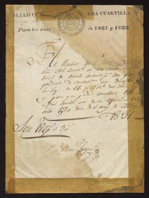 Primary view of [Receipt from Pedro Arguelles]