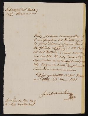 Primary view of [Letter from José Antonio Flores to the Justice of the Peace in Laredo, December 23, 1837]
