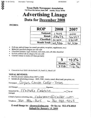 Primary view of object titled '[TDNA Advertising Linage Report for the Corpus Christi Caller-Times, December 2008]'.