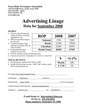 Primary view of object titled '[TDNA Advertising Linage Report for the San Angelo Standard-Times, September 2008]'.
