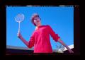 Photograph: [Photograph of Carol Williams with a badminton racket, 4]
