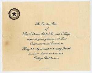 Primary view of object titled '[Commencement Announcement for North Texas State Normal College, May 1910]'.
