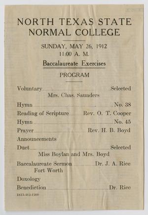 Primary view of object titled '[Commencement Program for North Texas State Normal College, May 26, 1912]'.