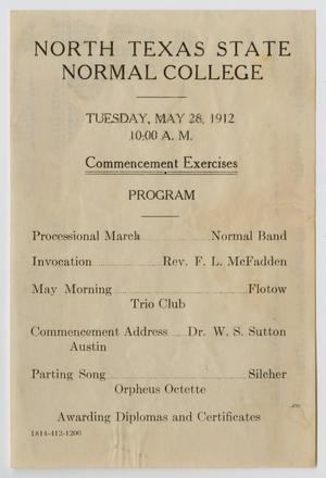 Primary view of object titled '[Commencement Program for North Texas State Normal College, May 28, 1912]'.