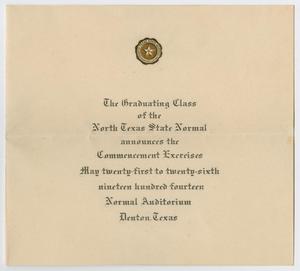 Primary view of object titled '[Commencement Announcement for North Texas State Normal College, May 1914]'.