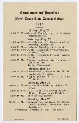 Primary view of object titled '[Commencement Program for North Texas State Normal College, May 1915]'.