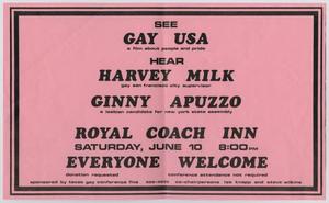 Primary view of object titled '[Flyer for Gay USA]'.