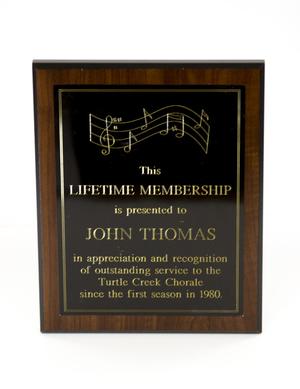 Primary view of object titled '[Lifetime Membership Award]'.