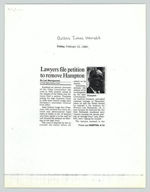 Primary view of object titled '[Photocopied Dallas Times Herald clipping: Lawyers file petition to remove Hampton]'.