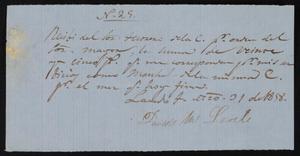Primary view of [Receipt #29, 1858]