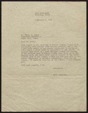 Primary view of [Letter from Hale Schaleben to Thos. L. James, September 7, 1951]